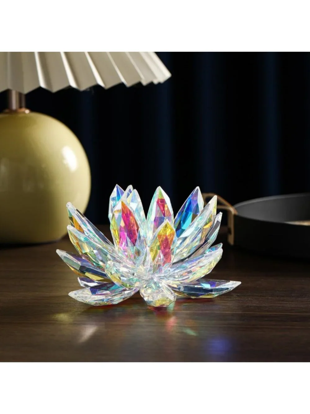 Colorful Crystal Lotus Flower Figurine for Yoga & Meditation | Healing Home